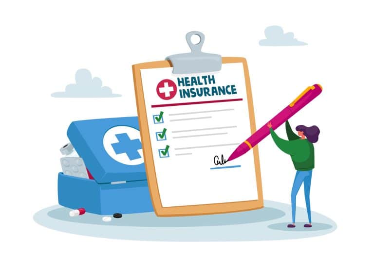 graphic of woman writing on health insurance form